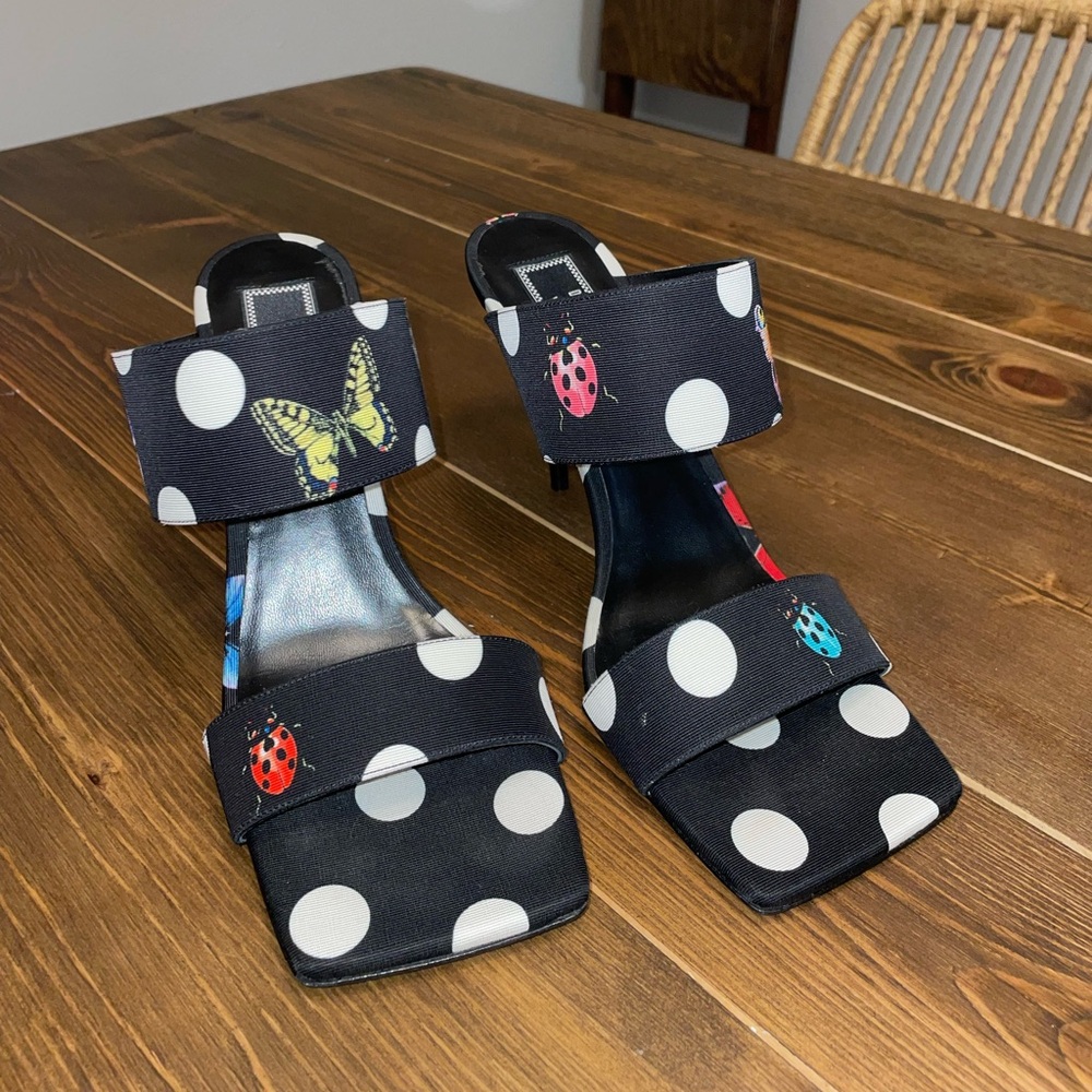 Butterflies canvas high heel mules